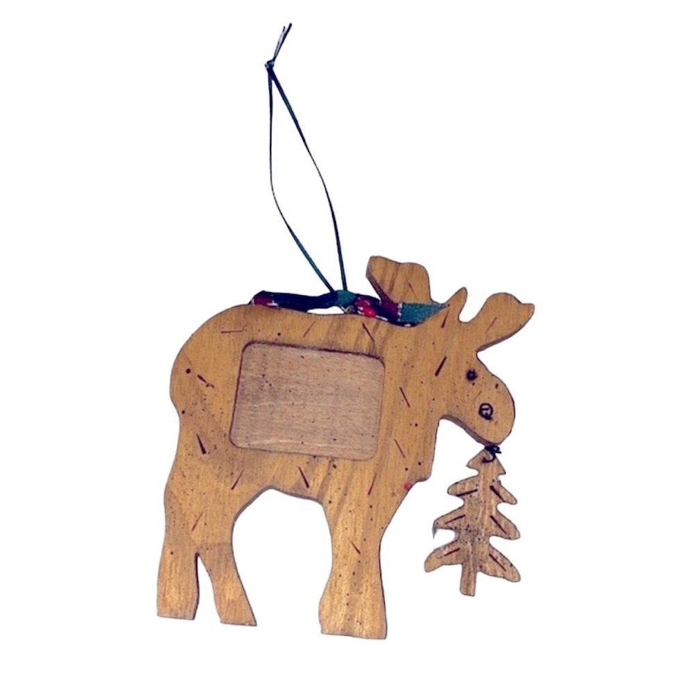 Wooden Christmas moose ohoto ornament